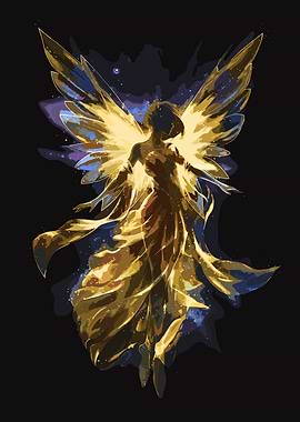 Golden Fairy with Wings on Black