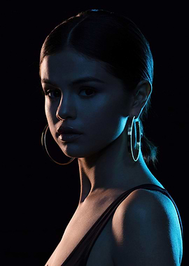 Selena Gomez Portrait with Hoop Earrings