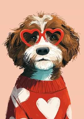 Dog with Heart Glasses and Sweater