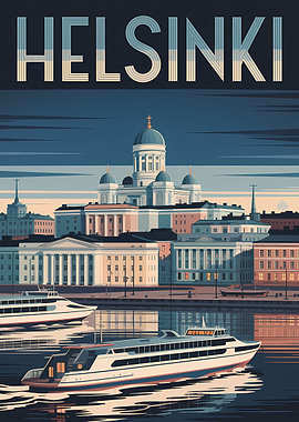 Helsinki Cityscape Travel Poster