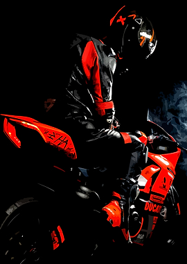 Motorcycle Rider in Red and Black