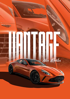 Aston Martin Vantage Orange Car Poster