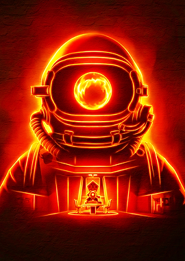 Astronaut in Red Neon Glow