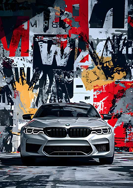 Silver BMW M5 with Graffiti Backdrop