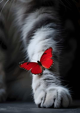 Red Butterfly on Cat Paw