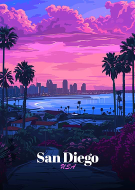 San Diego, USA - Retro Cityscape