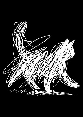 Abstract Cat Poster, Scribble Art Wall Print, Minimalist Black and White Cat Illustration