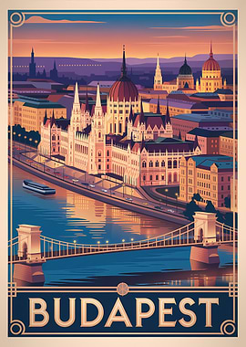Budapest Cityscape Travel Poster