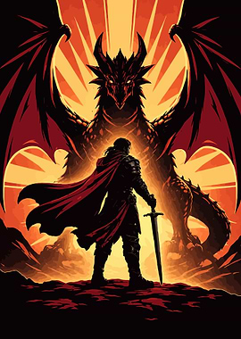 Knight facing a dragon illustration