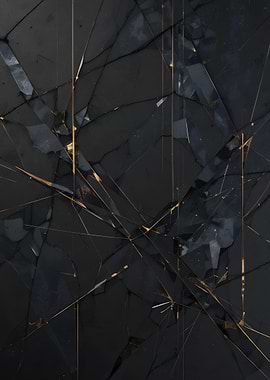 Abstract Black and Gold Shattered Glass