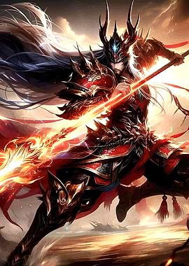 Fantasy Warrior with Fiery Weapon