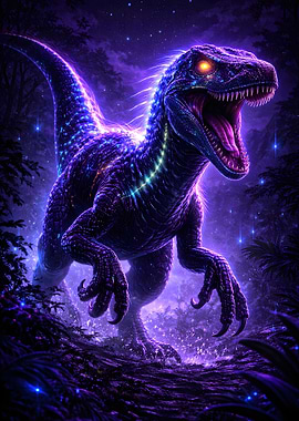 Neon Dinosaur in a Starry Night