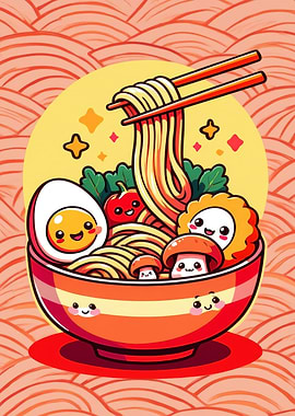 Cute Kawaii Ramen Bowl Illustration