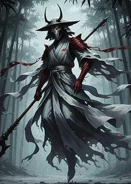 Samurai Warrior in Bamboo Forest