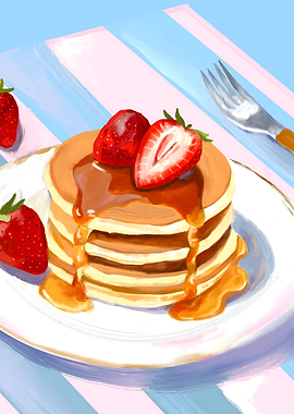 Pancakes with Strawberries and Syrup