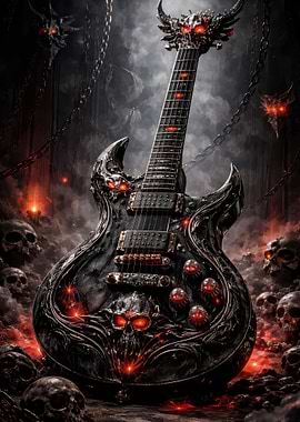 Ornate Skull Guitar in Dark Setting