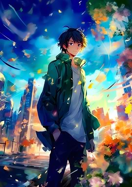 Anime Boy in Cityscape