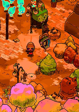 Isometric Cartoon Town Scene