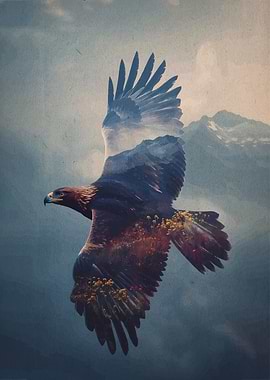 Eagle in Flight Double Exposure Art