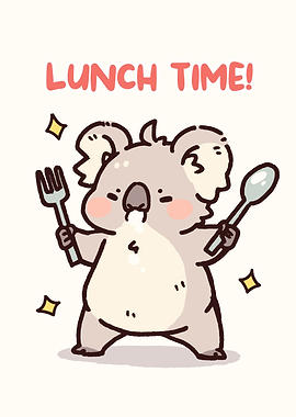 Cute Koala Lunch Time Cartoon