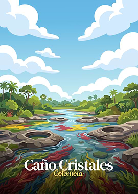 Caño Cristales Colombia Landscape Illustration