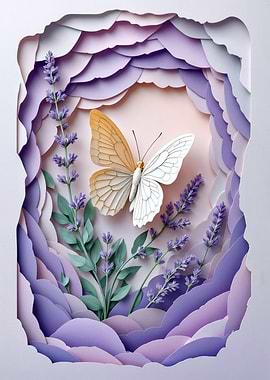 Butterfly and Lavender Paper Cut Art