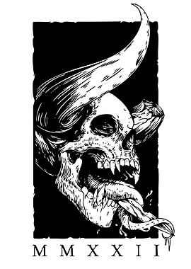 Skull with Horn and Tongue Illustration