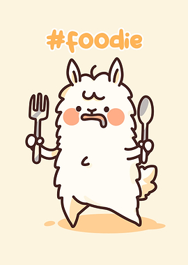 Foodie Llama Cartoon Illustration