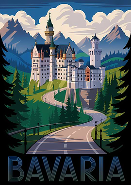 Bavaria Castle Landscape Illustration