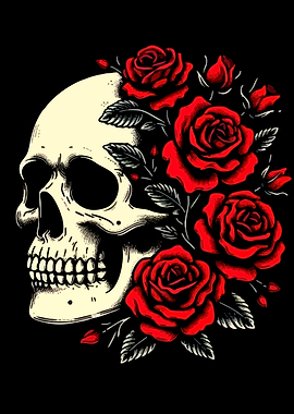 Skull and Roses Illustration