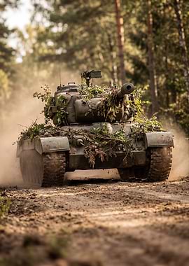Camouflaged Tank in Forest