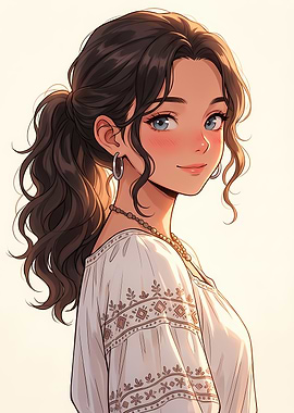 Anime Girl Portrait with White Blouse