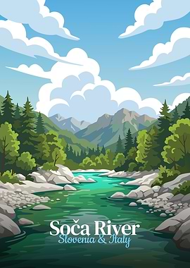 Soča River Landscape Illustration