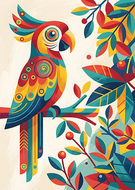 Colorful Parrot on Branch Illustration