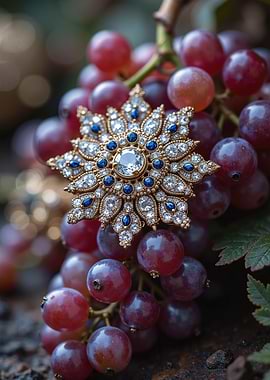 Jeweled Brooch on Grapes Still Life