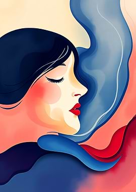 Abstract Woman Portrait with Flowing Colors