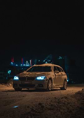 Snowy BMW at Night