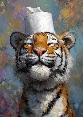 Tiger with Toilet Paper Hat Painting