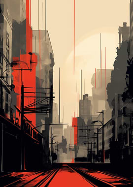 Abstract Red Cityscape
