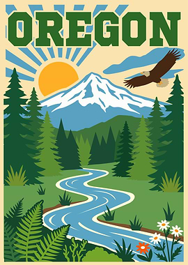 Oregon Landscape Illustration