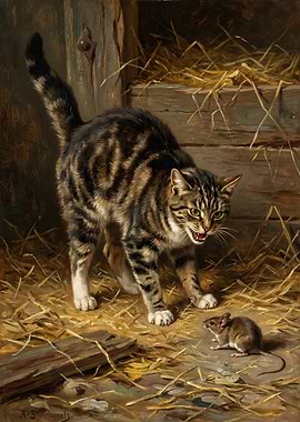 Cat and Mouse Encounter Painting