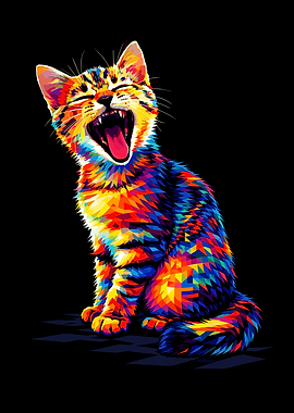 Colorful Yawning Cat Digital Art