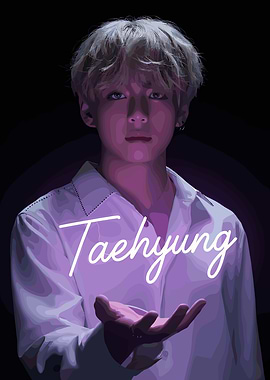 Taehyung Portrait with Neon Text