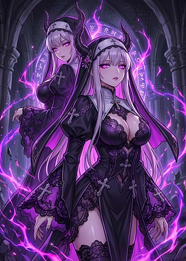 Anime Devil Nuns with Magic Circle