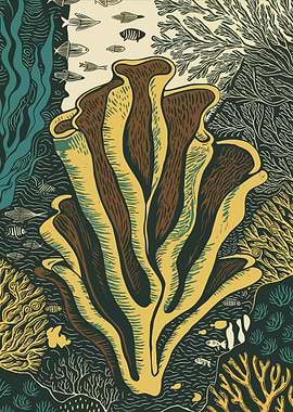Underwater Seaweed and Fish Illustration
