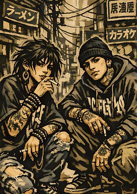Two tattooed punks in urban setting