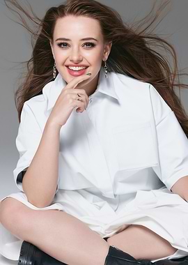 Katherine Langford portrait in white outfit