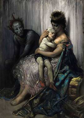 Disturbing painting of a woman and child