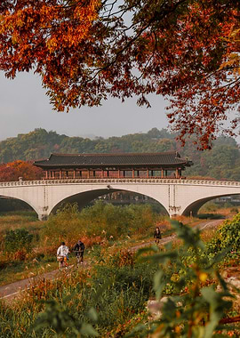 Korean Autumn Bridge in Jeonju, South Korea