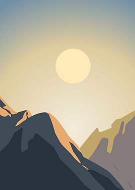 Minimalist Mountain Landscape at Sunset